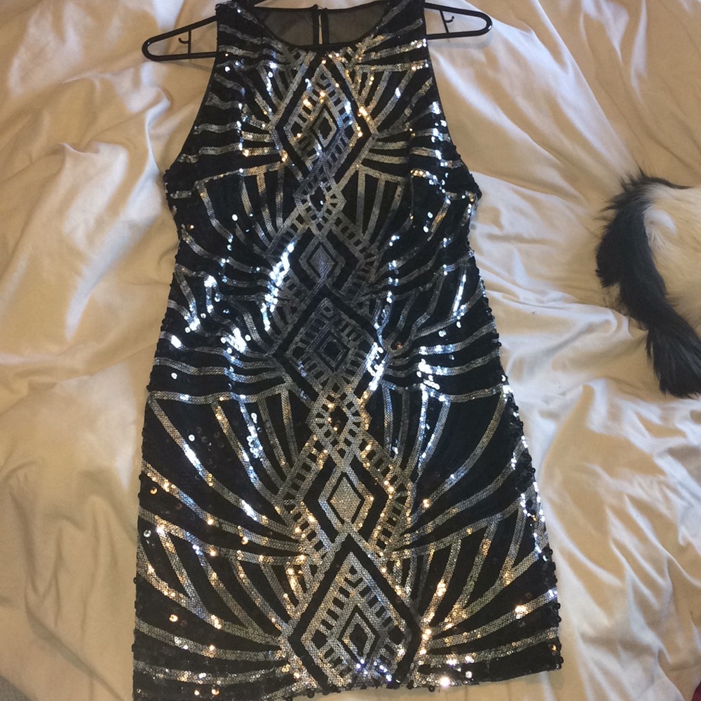 Black and silver sequin bodycon dress